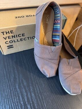 Toms Brown Canvas Slip-On Flats with Striped Lining